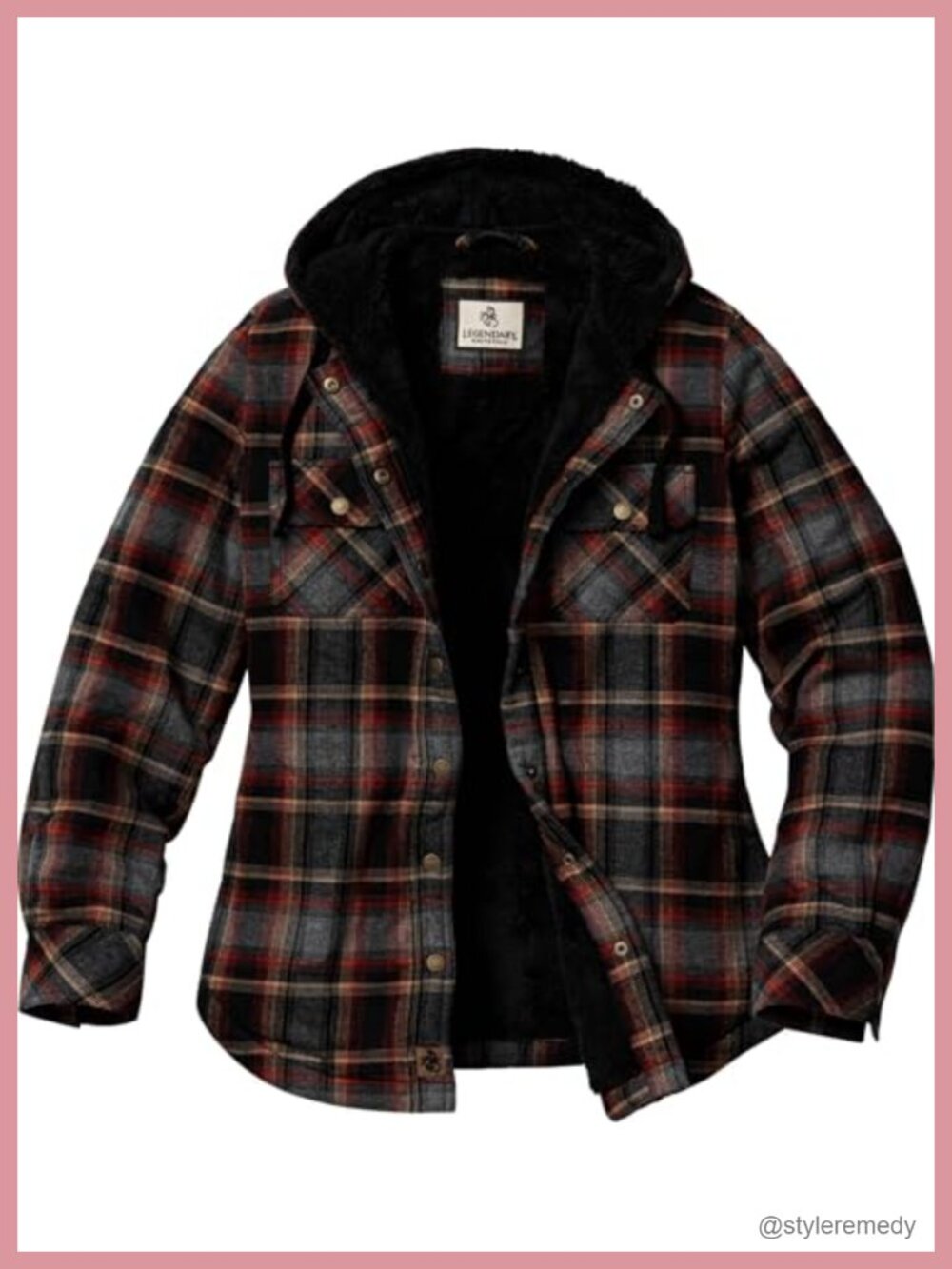 Sherpa Lined Hooded Flannel Shirt Jacket Snap Front Plaid